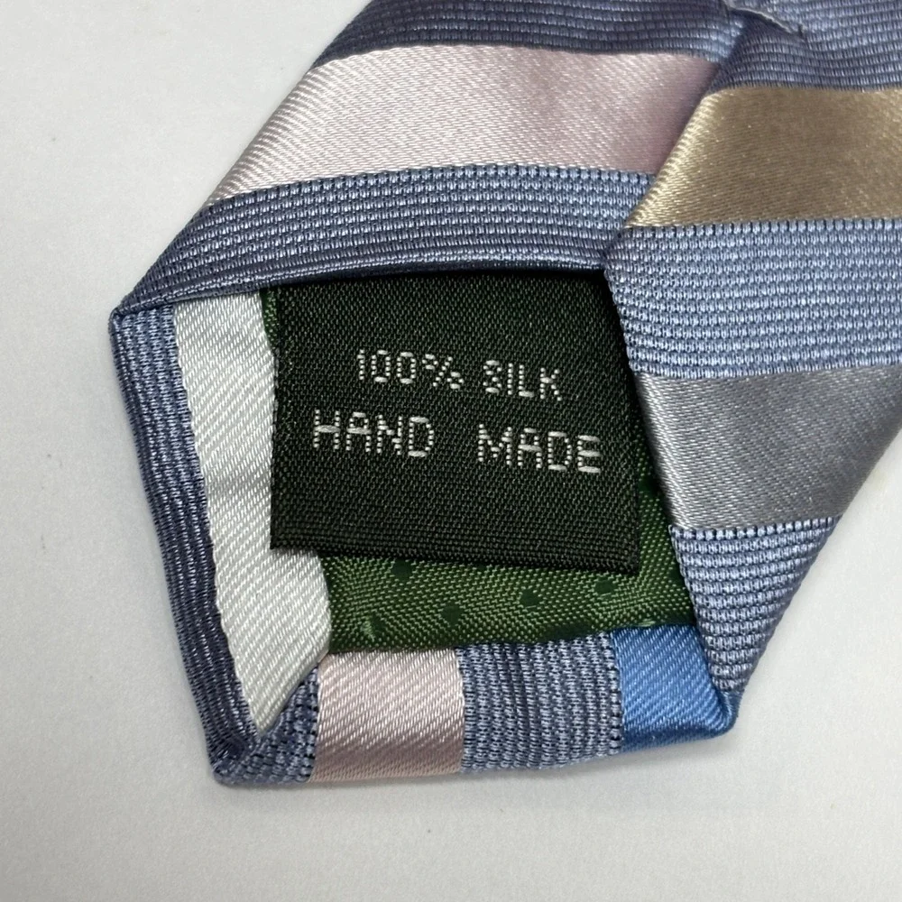 Weatherproof Necktie Men OS Blue‎ Silver Gold Silk Striped Formal Tie Business